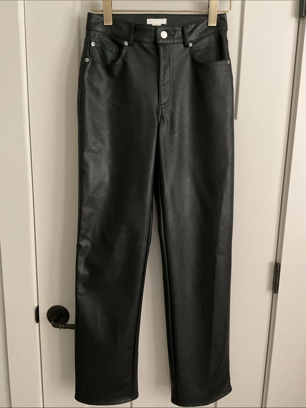 H&M Black Faux Leather Waistband Trousers